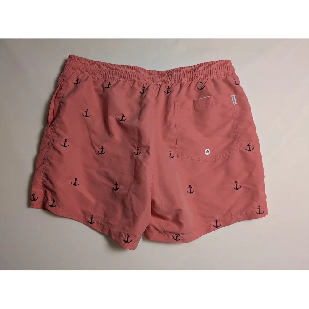 Maamgic Swim Trunks Men's L‎ arge Coral Anchor Print Elastic Waist Pockets